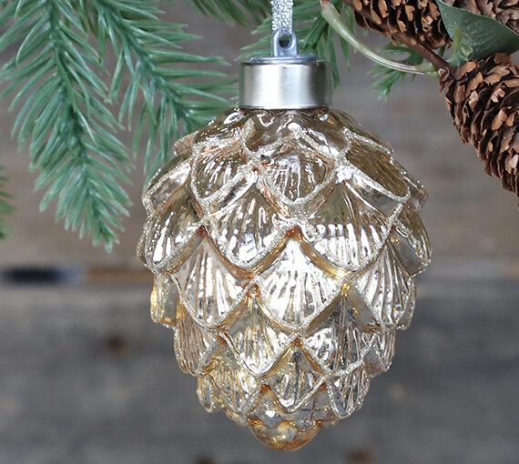 Chic Antique Glitter Champagne Pine Cone Bauble with LED light