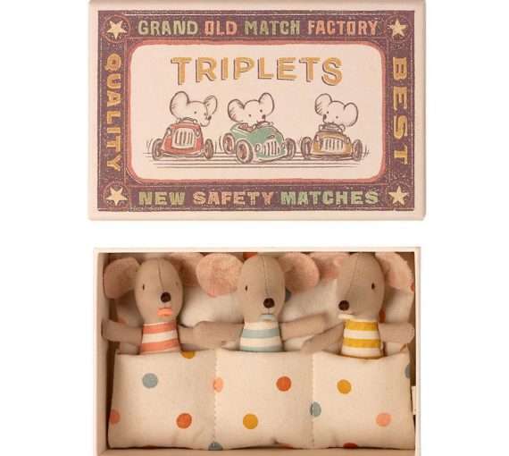 Maileg Triplets, Baby Mice in Matchbox, Kent